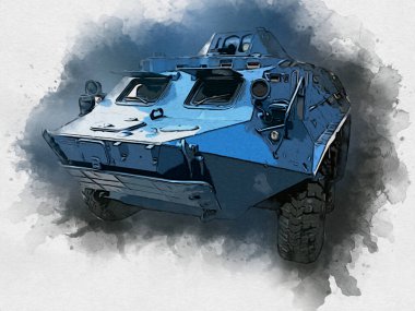 Vintage tank izole çizim sanat illüstrasyonu