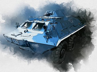 Vintage tank izole çizim sanat illüstrasyonu