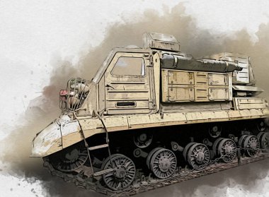 Vintage tank izole çizim sanat illüstrasyonu