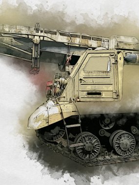 Vintage tank izole çizim sanat illüstrasyonu