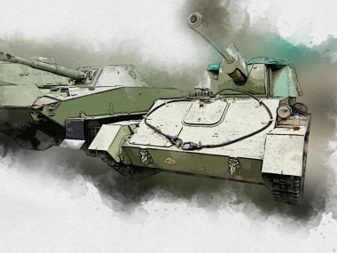 Vintage tank izole çizim sanat illüstrasyonu