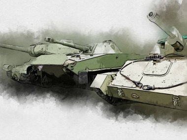 Vintage tank izole çizim sanat illüstrasyonu