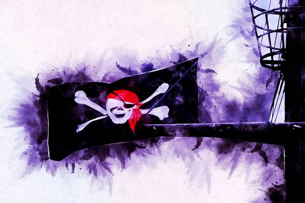 Tengkorak Dan Tulang Pada Bendera Bajak Laut Gambar Seni Gambar — Stok Foto