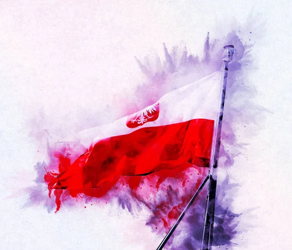 Polen Schwenkt Flagge Auf Isoliertem Hintergrund Kunst Illustration Zeichnung Jahrgang — Stockfoto