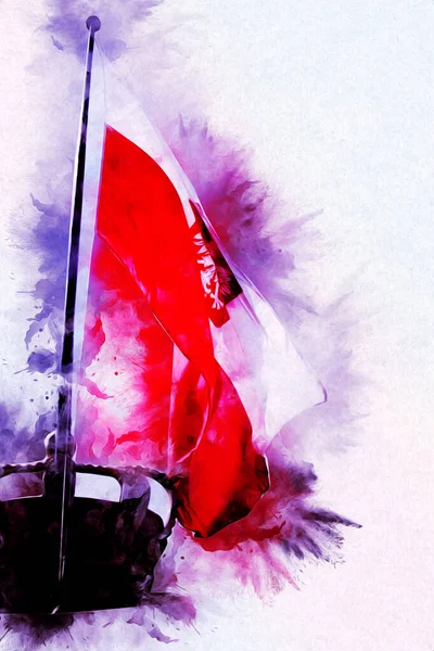 Polônia Acenando Bandeira Fundo Isolado Ilustração Arte Desenho Vintage — Fotografia de Stock
