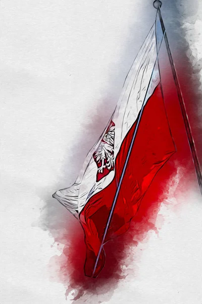 폴란드 그림에 깃발을 흔들며 빈티지를 그리는 — 스톡 사진