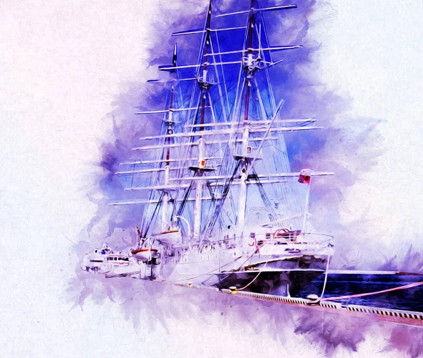 Antica Barca Mare Motivo Disegno Fatto Mano Illustrazione Arte Vintage — Foto Stock