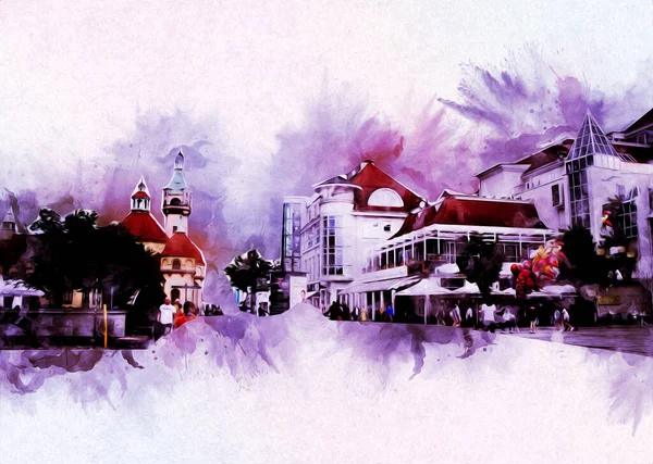 Sopot sanat çiziminde kare ve gezinti mimari dönüm noktası