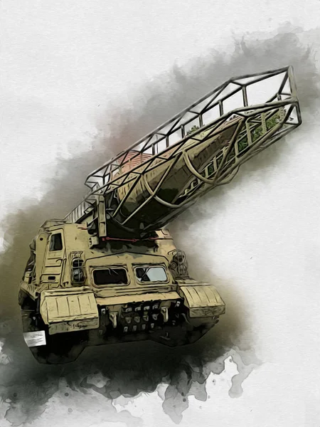 Vintage Tank Geïsoleerde Tekening Schets Kunst Illustratie — Stockfoto