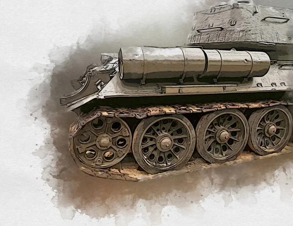 Vintage Tank Geïsoleerde Tekening Schets Kunst Illustratie — Stockfoto