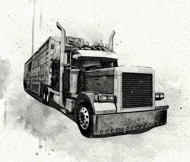 Amerikan kamyon illüstrasyon rengi izole edilmiş eski sanat eseri