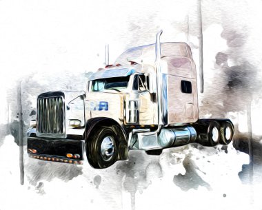 Amerikan kamyon illüstrasyon rengi izole edilmiş eski sanat eseri