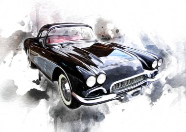 Klasik Retro Klasik Eski Araba Çizimi