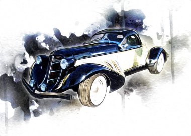 Klasik Retro Klasik Eski Araba Çizimi