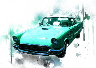 Klasik Retro Klasik Eski Araba Çizimi