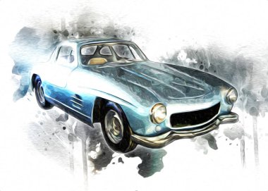 Klasik Retro Klasik Eski Araba Çizimi