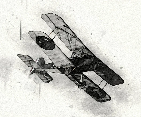 Viejo Avión Combate Aislado Sobre Fondo Blanco Arte Vintage Ilustración — Foto de Stock