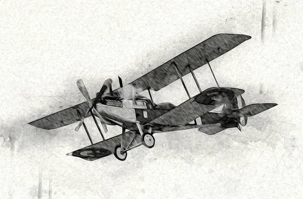 Viejo Avión Combate Aislado Sobre Fondo Blanco Arte Vintage Ilustración — Foto de Stock