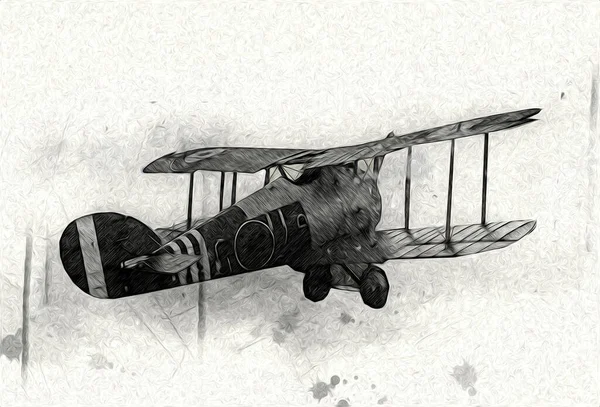 Viejo Avión Combate Aislado Sobre Fondo Blanco Arte Vintage Ilustración — Foto de Stock