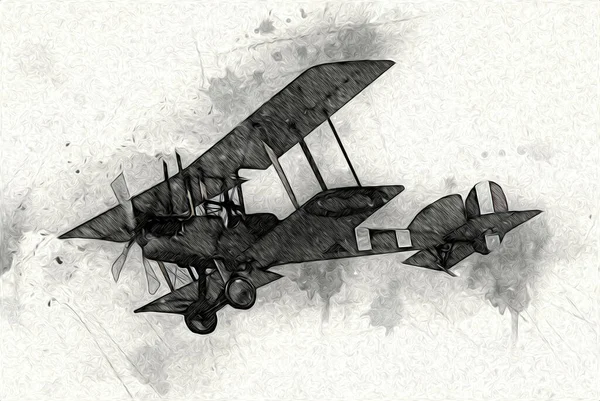 Vieil Avion Chasse Isolé Sur Fond Blanc Art Vintage Illustration — Photo