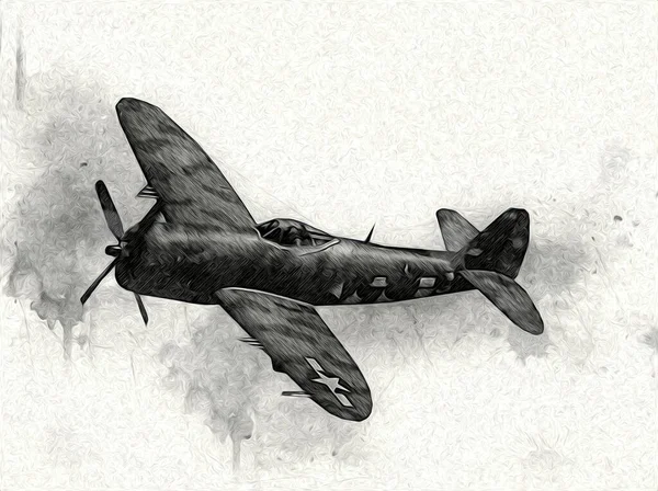 Old Fighter Plane Isolated White Background Art Vintage Retro Illustration — Stock Photo, Image