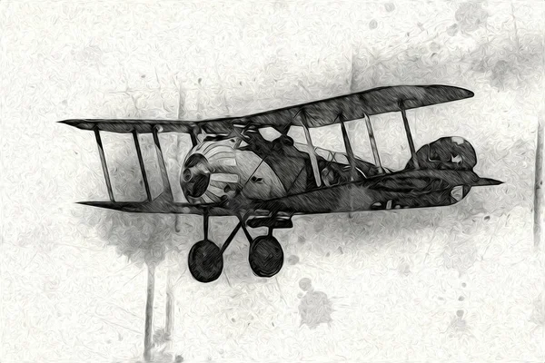 Viejo Avión Combate Aislado Sobre Fondo Blanco Arte Vintage Ilustración —  Fotos de Stock