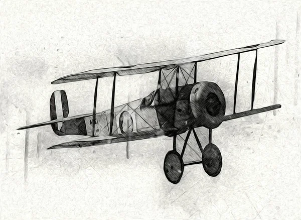 Viejo Avión Combate Aislado Sobre Fondo Blanco Arte Vintage Ilustración — Foto de Stock