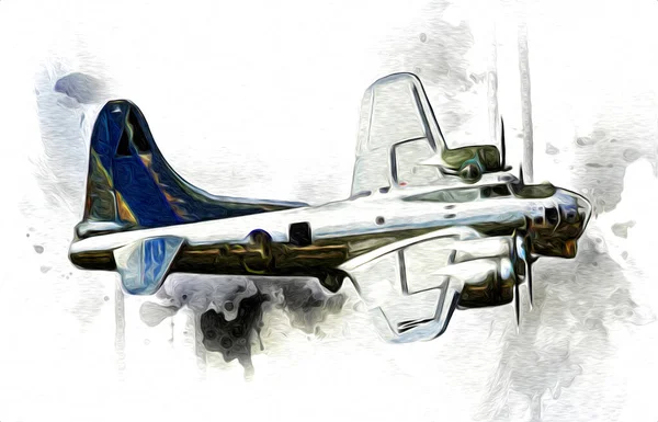 Vecchio Aereo Combattimento Isolato Sfondo Bianco Arte Vintage Retro Illustrazione — Foto Stock