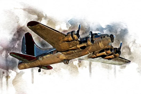 Staré Stíhací Letadlo Izolované Bílém Pozadí Umění Vintage Retro Ilustrace — Stock fotografie