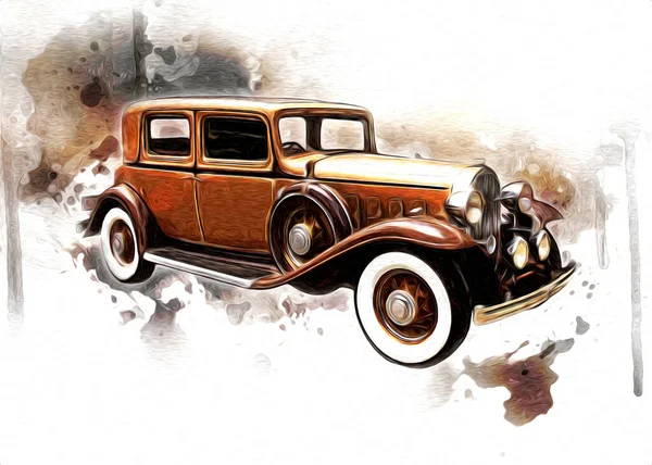 Vintage Retro Classique Vieille Illustration Voiture — Photo