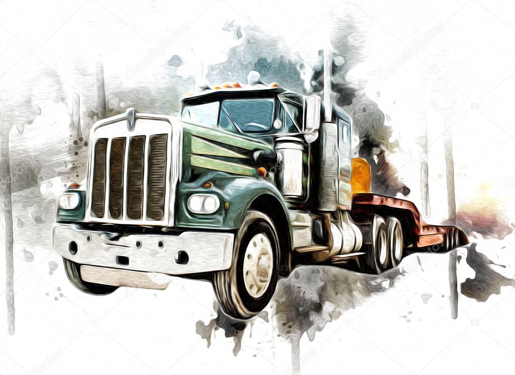 American truck illustration color isolated art vintage retro