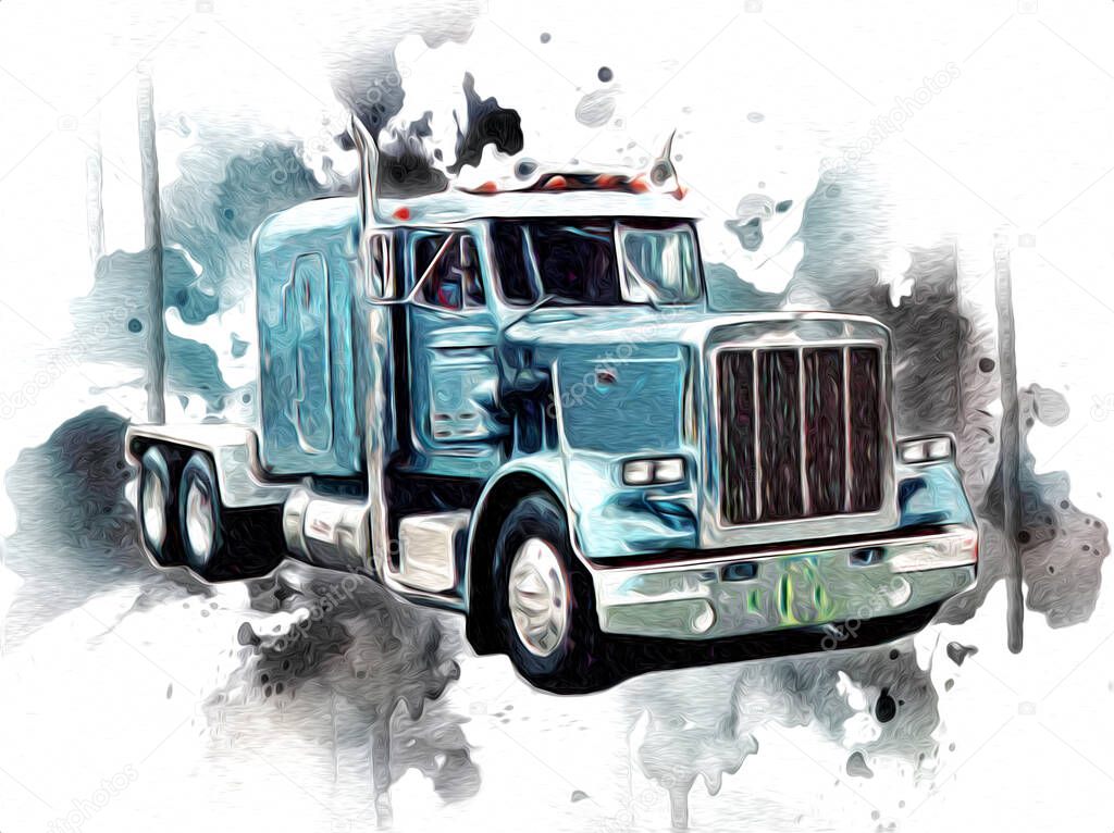 American truck illustration color isolated art vintage retro