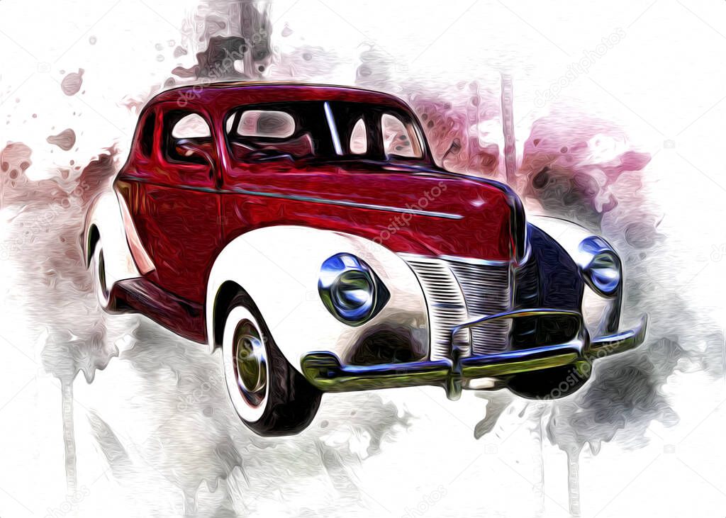 Vintage Retro Classic Old Car Illustration