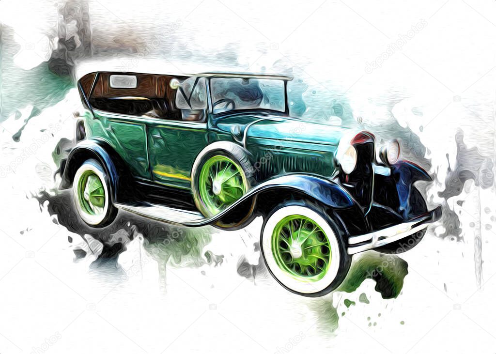 Vintage Retro Classic Old Car Illustration