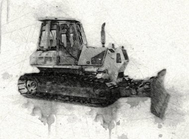 Buldozer illüstrasyon renk sanat grunge vintage çizim