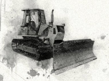 Buldozer illüstrasyon renk sanat grunge vintage çizim