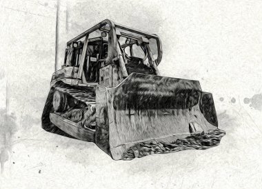 Buldozer illüstrasyon renk sanat grunge vintage çizim