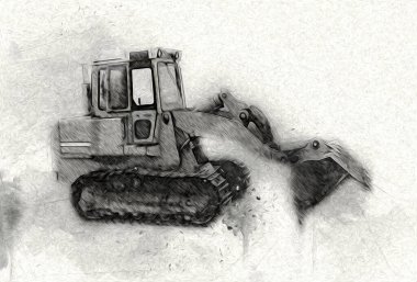 Buldozer illüstrasyon renk sanat grunge vintage çizim