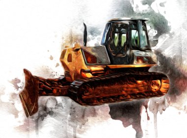 Buldozer illüstrasyon renk sanat grunge vintage çizim
