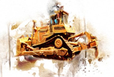 Buldozer illüstrasyon renk sanat grunge vintage çizim