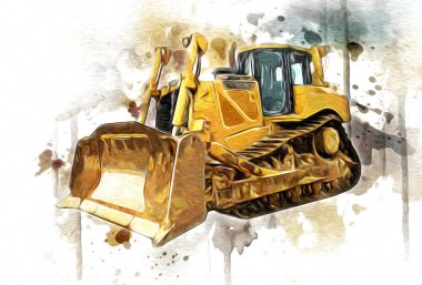 Buldozer illüstrasyon renk sanat grunge vintage çizim