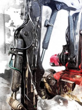 Ekskavatör illüstrasyon izole renk sanat eseri