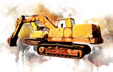 Ekskavatör illüstrasyon izole renk sanat eseri