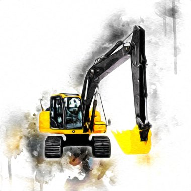 Ekskavatör illüstrasyon izole renk sanat eseri