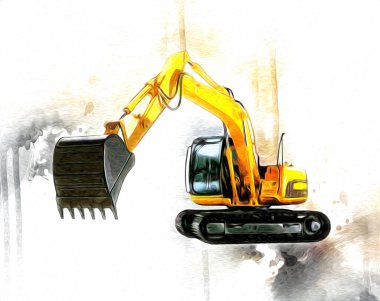 Ekskavatör illüstrasyon izole renk sanat eseri