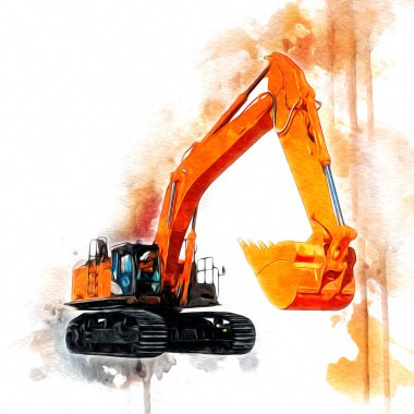 Ekskavatör illüstrasyon izole renk sanat eseri