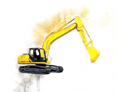 Ekskavatör illüstrasyon izole renk sanat eseri