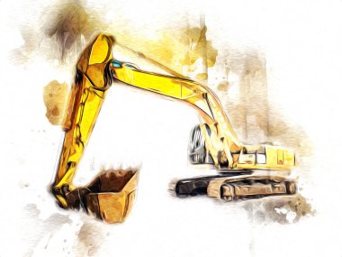 Ekskavatör illüstrasyon izole renk sanat eseri