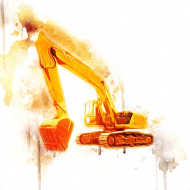 Ekskavatör illüstrasyon izole renk sanat eseri
