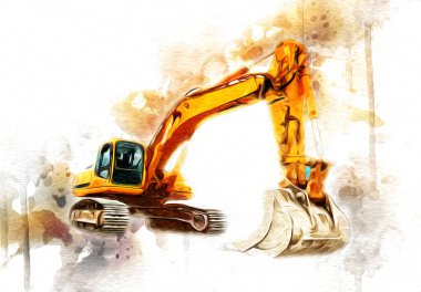 Ekskavatör illüstrasyon izole renk sanat eseri